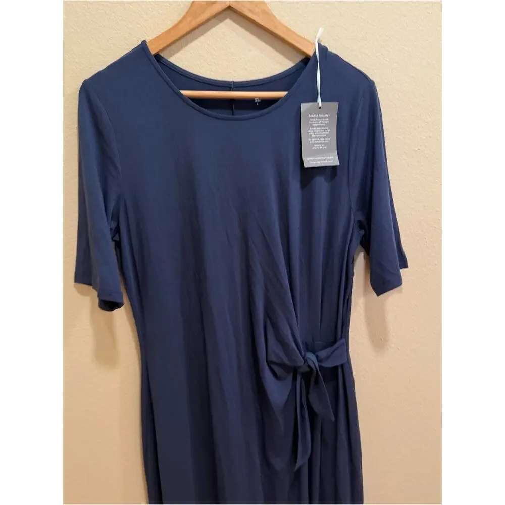 Garnet Hill Navy Tie-Detail Midi Dress Large